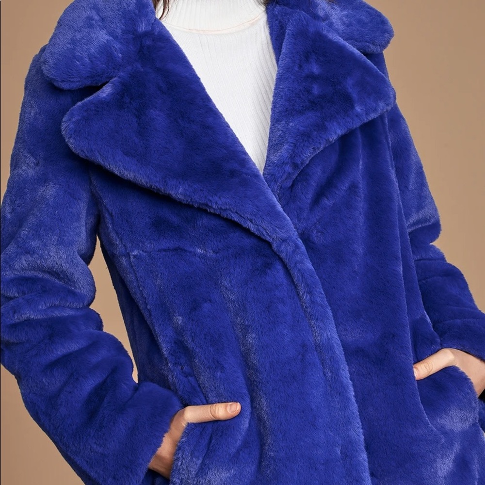 Blue faux fur coat